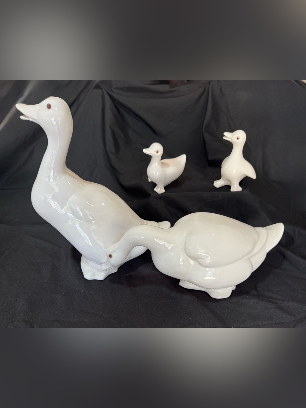 Department 56 Vintage White Ceramic Goose Family Figurines Set of 4